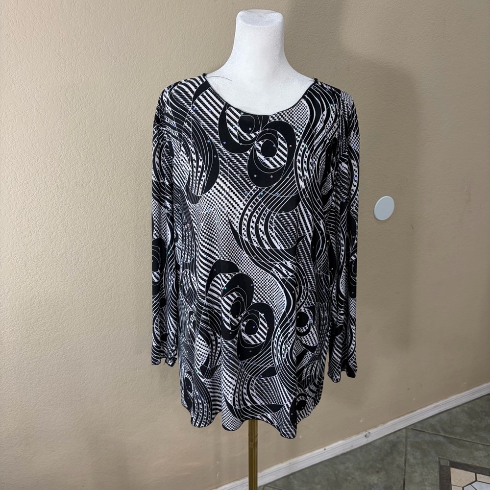 Vtg Y2K All Hours Tunic Abstract Print Blouse Top Sz XL Grunge Boho Whimsigoth